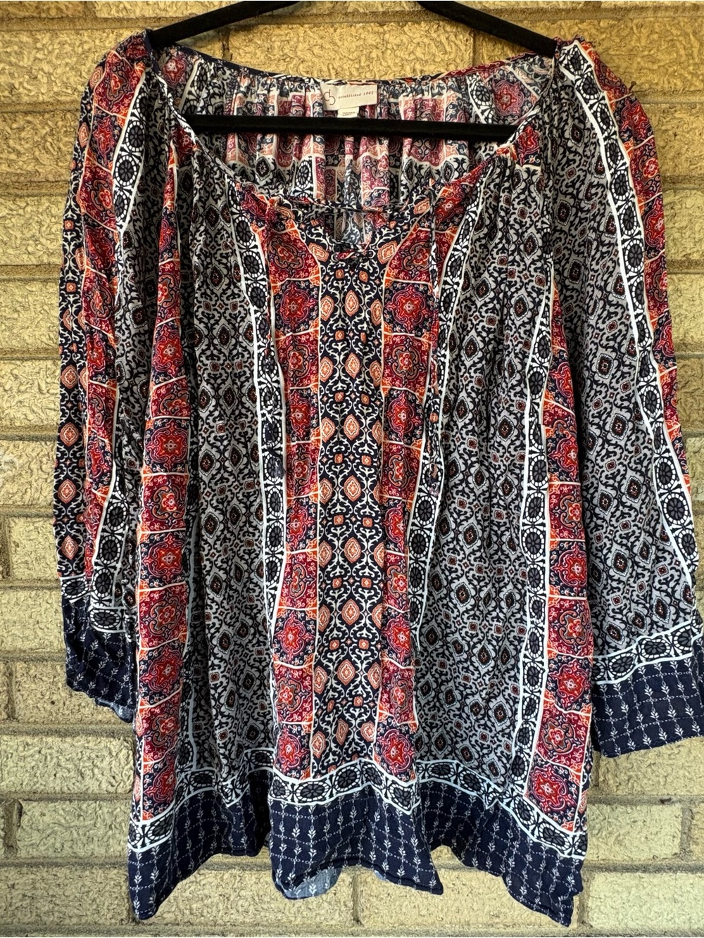 Dress Barn Navy and Red Printed Boho Tunic